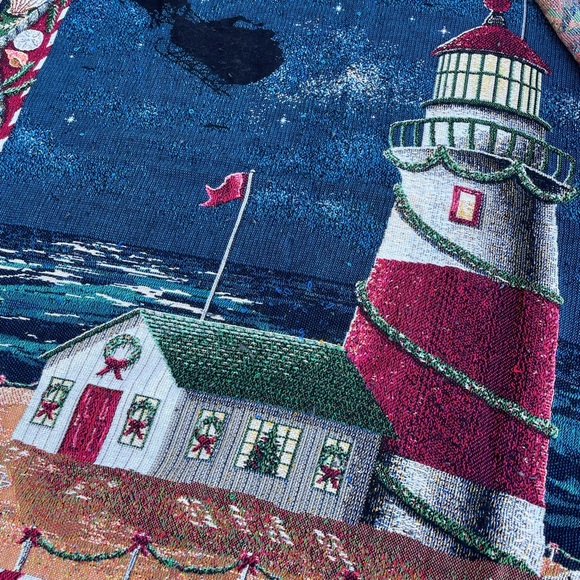 Crown Crafts Woven Throw Blanket Santa Lighthouse Beach Christmas Shells Night - Picture 3 of 4